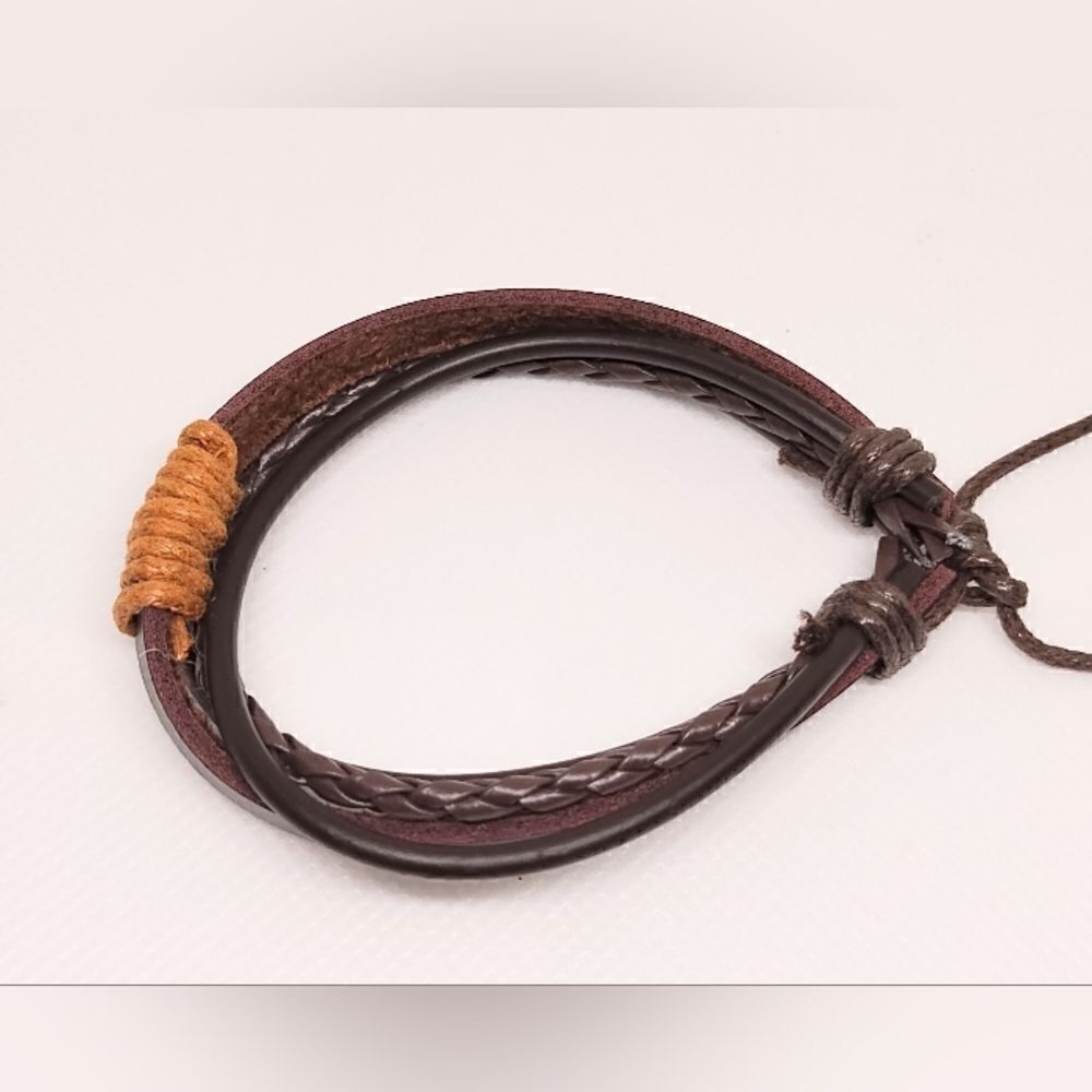 Men's bracelet leather braided layered brown‎ new d88